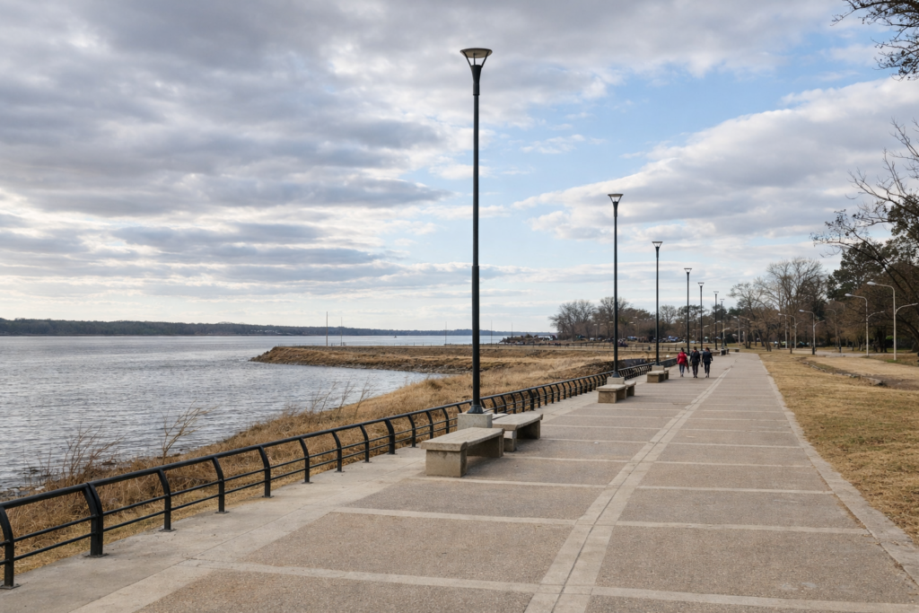 alt="costa con aguas calmas, reflejando un comportamiento estable en el nivel del río Uruguay"