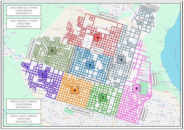 alt="mapa con las zonas donde la empresa VITSA realiza la recolección de residuos en la ciudad de Concordia"