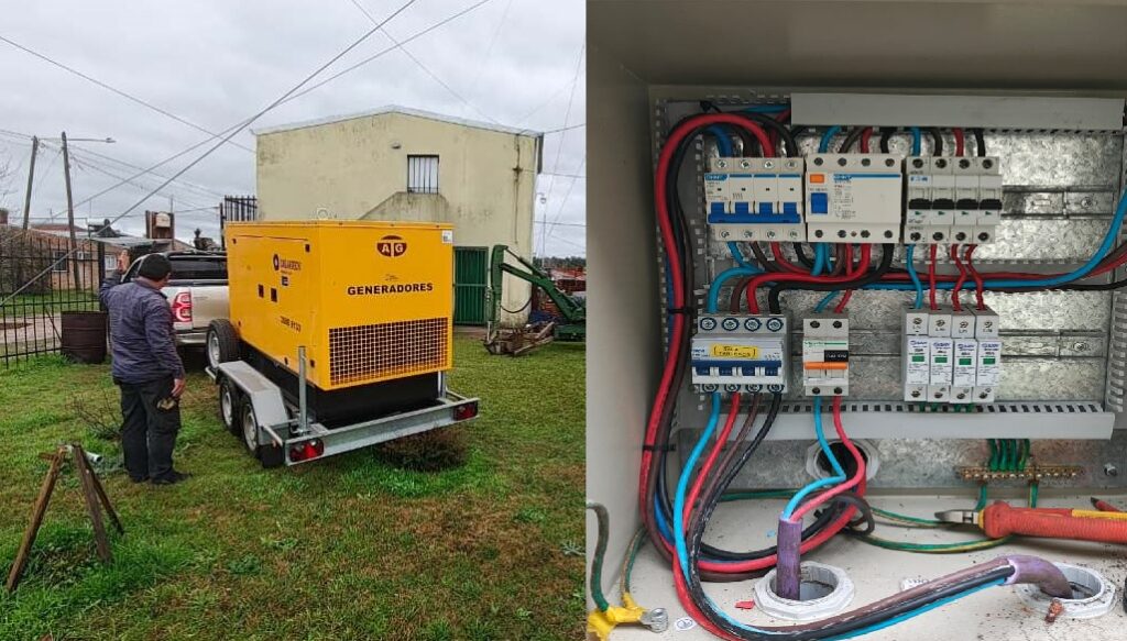 alt="Grupo electrógeno y tablero eléctrico instalados para mitigar las consecuencias del temporal en el barrio de Osvaldo Magnasco"