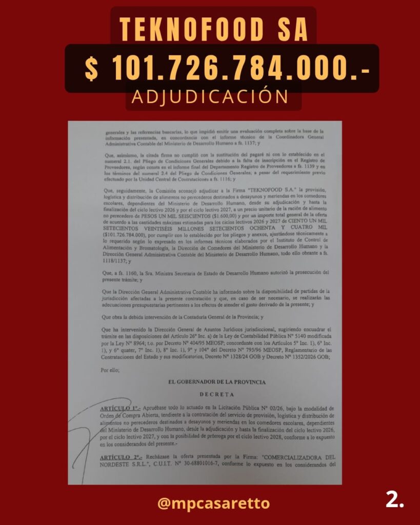alt="Decreto de adjudicación del contrato del nuevo sistema de comedores escolares de Entre Ríos"