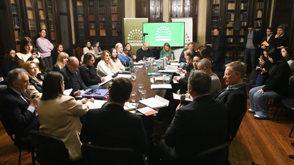 alt="Legisladores y gremialistas en la Cámara de Diputados durante el tratamiento de la reforma previsional en Diputados de Entre Ríos"
