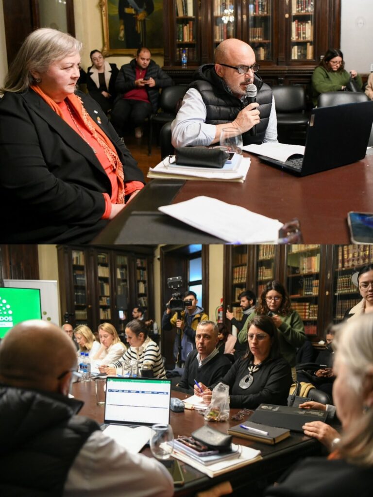 alt="Funcionarios y gremialistas en la reunión de comisiones por la reforma previsional en Diputados de Entre Ríos"
