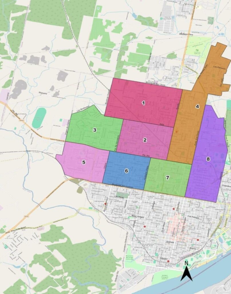 alt="mapa de las ocho zonas operativas en que se divide la prestación del servicio a licitar"