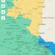 alt="mapa de la provincia de Entre Ríos con el área afectada por la alerta amarilla coloreada de amarillo"