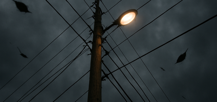 alt="poste de alumbrado público y cielo de tormenta por alerta amarilla por tormentas intensas"