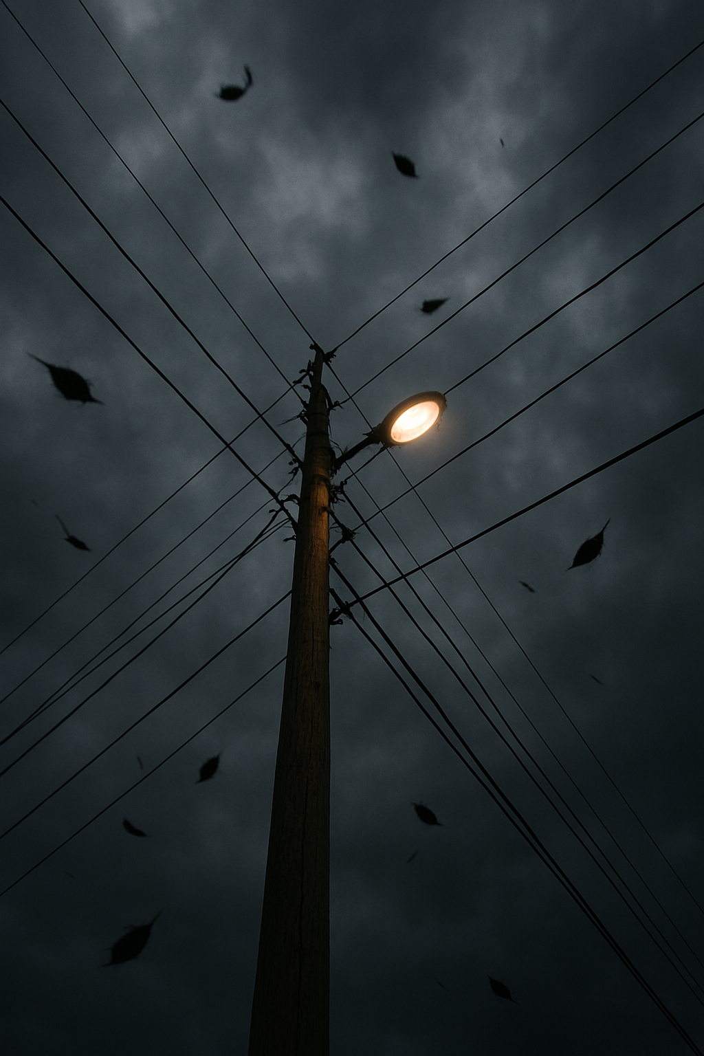 alt="poste de alumbrado público y cielo de tormenta por alerta amarilla por tormentas intensas"