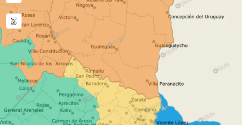 alt="mapa del servicio meteorológico nacional con la provincia de Entre Ríos totalmente coloreada de naranja"