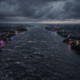 alt="Panorámica de Concordia y Salto bajo tormenta"