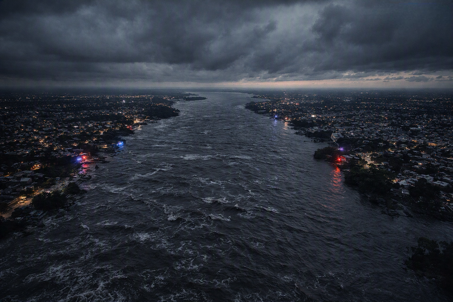 alt="Panorámica de Concordia y Salto bajo tormenta"