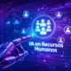 alt="Pantalla futurista de RRHH con mano robótica mostrando la integración de inteligencia artificial, el tema del curso de Concordia sobre como integrar IA en la gestión de personal"