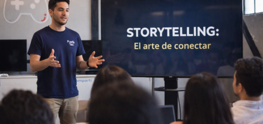 alt="Disertante en Puerto Tec explicando técnicas para un taller gratuito de storytelling en Concordia"