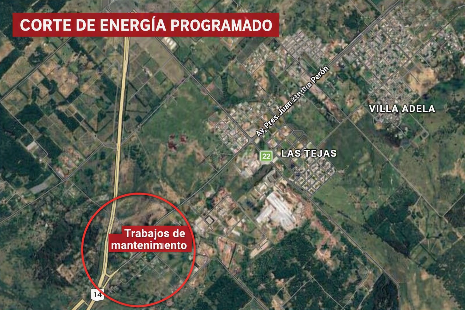 alt="Vista aérea del área del sector cuyo mantenimiento provocará el corte de energía programado en Concordia para este domingo"