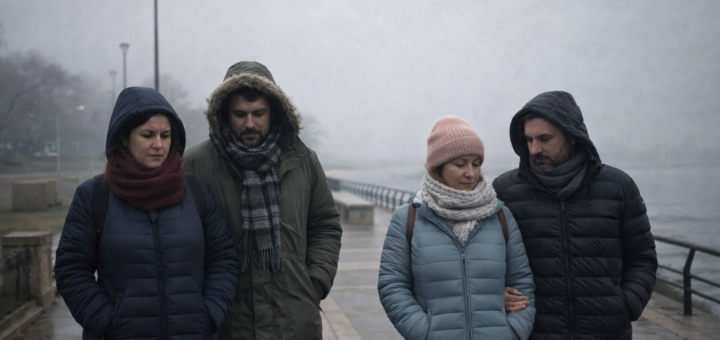 alt="imagen ilustrativa de la costanera de Concordia con gente muy abrigada durante la alerta amarilla por bajas temperaturas en Entre Ríos"