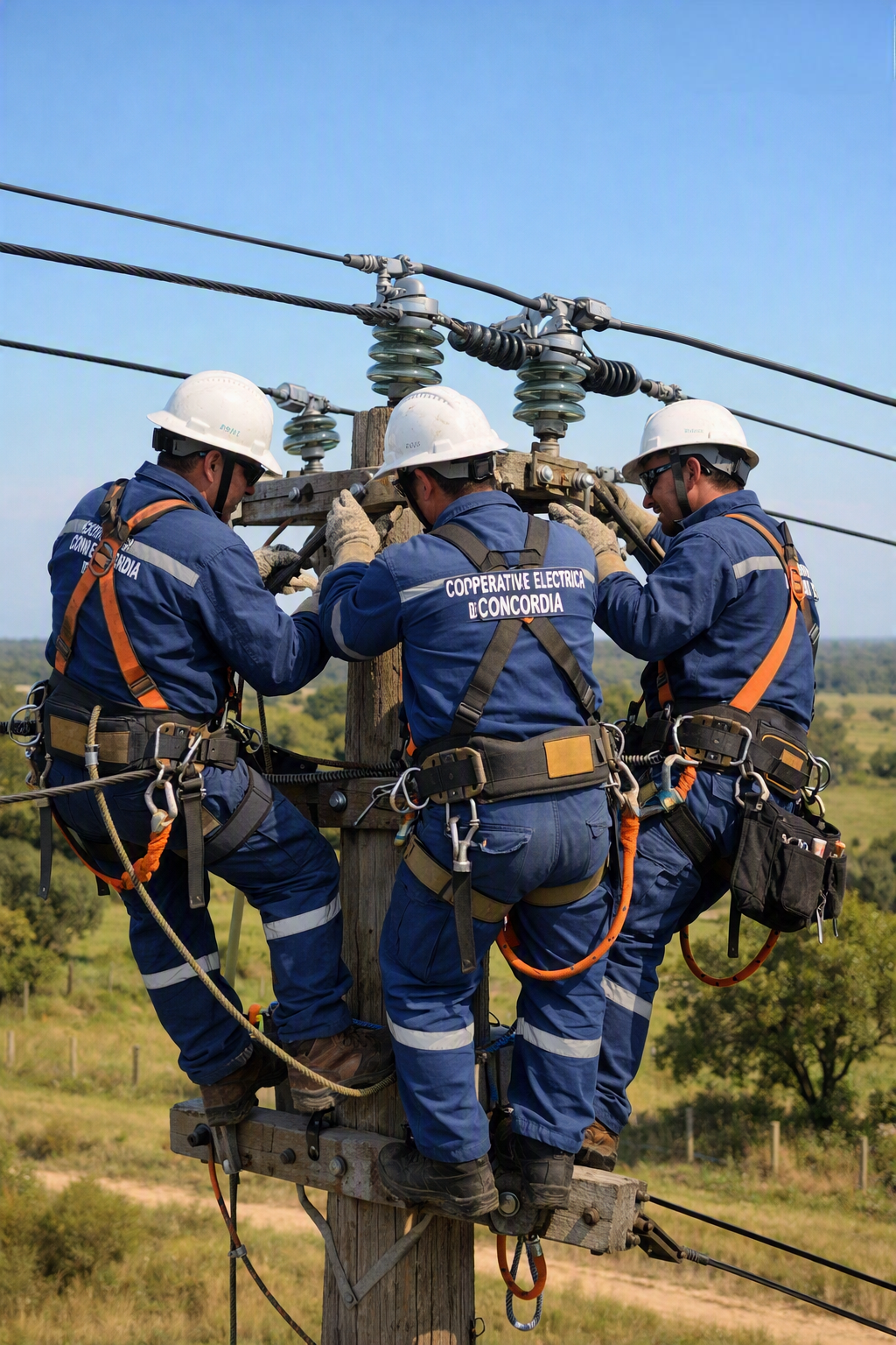 alt="Operarios realizando mantenimiento eléctrico en altura"