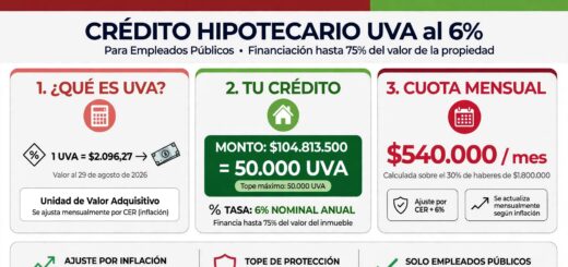 alt="Infografía que explica los anunciados créditos hipotecarios para empleados públicos de Entre Ríos al 6 por ciento con tope 50.000 UVA"