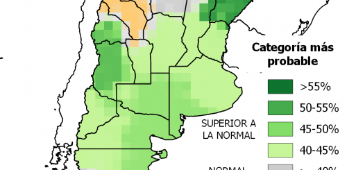 alt="Mapa del pronóstico climático trimestral en Concordia y el norte del Litoral, SMN"