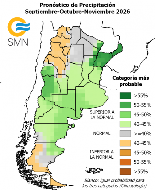 alt="Mapa del pronóstico climático trimestral, SMN"