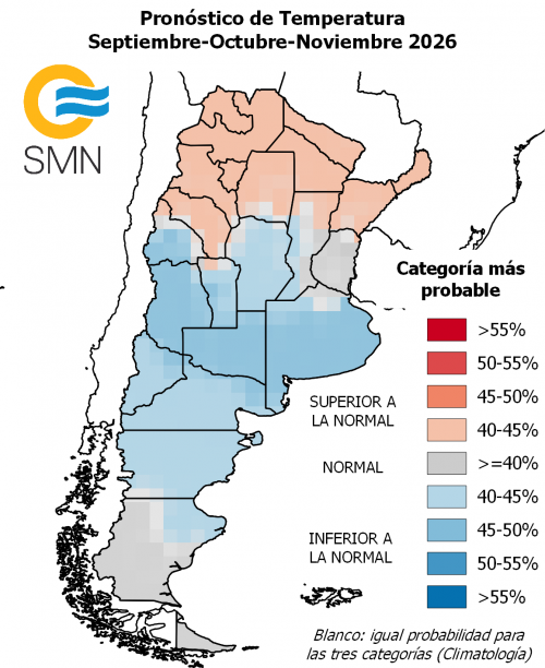 alt="Mapa de temperatura del pronóstico climático trimestral, SMN"