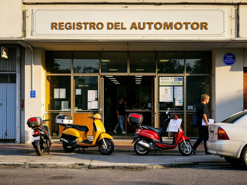 alt="Reorganización del Registro del Automotor en Entre Ríos: fachada de una dependencia con motos en el frente, una persona caminando y otras en el interior del inmueble, imagen ilustrativa"