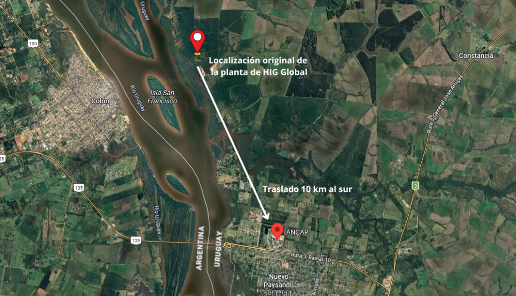 alt="Mapa conceptual de la relocalización planta e-combustibles Paysandú"