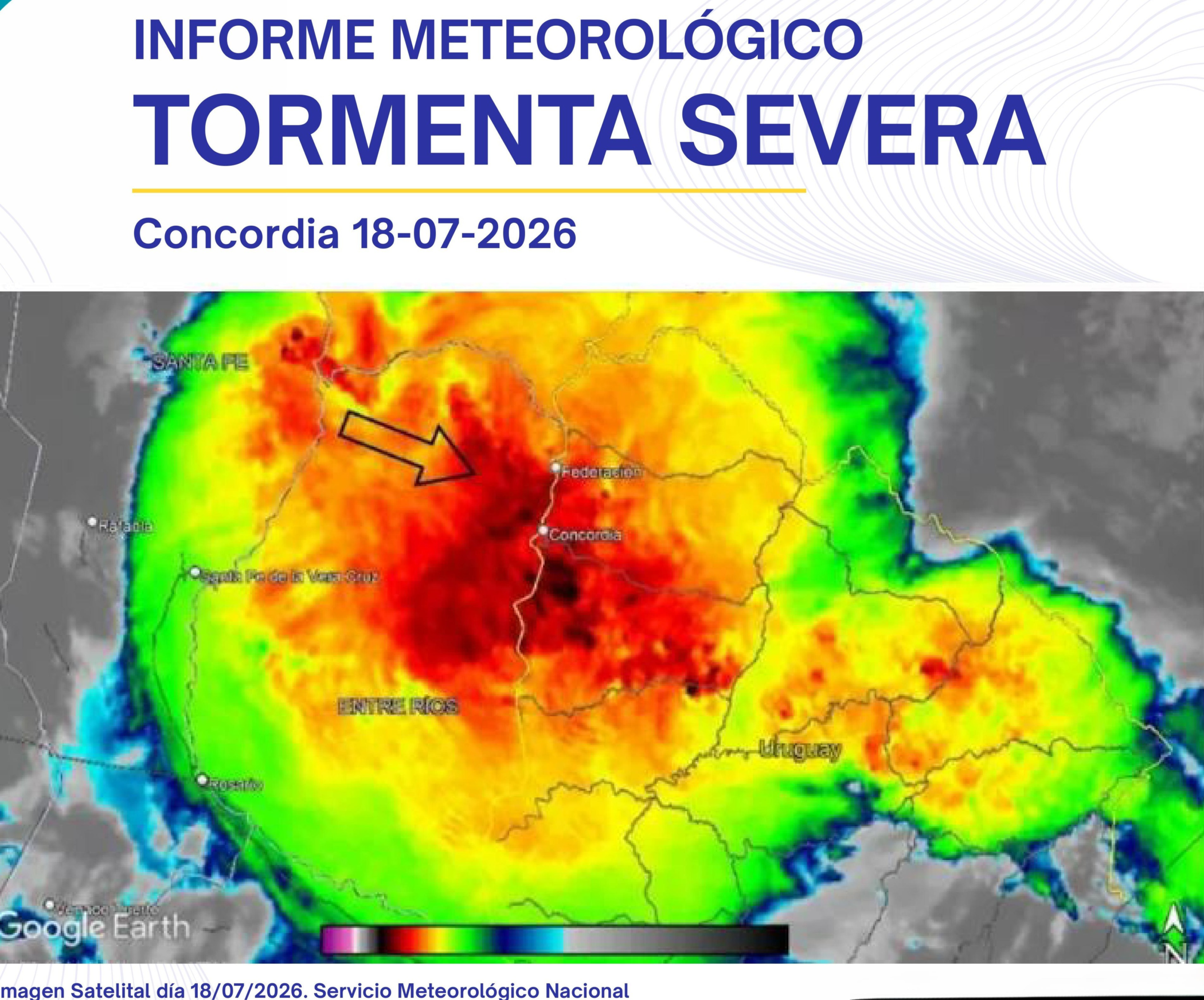 alt="Plan de contingencia eléctrica ante el fenómeno de El Niño: imagen satelital de tormenta severa en Concordia"