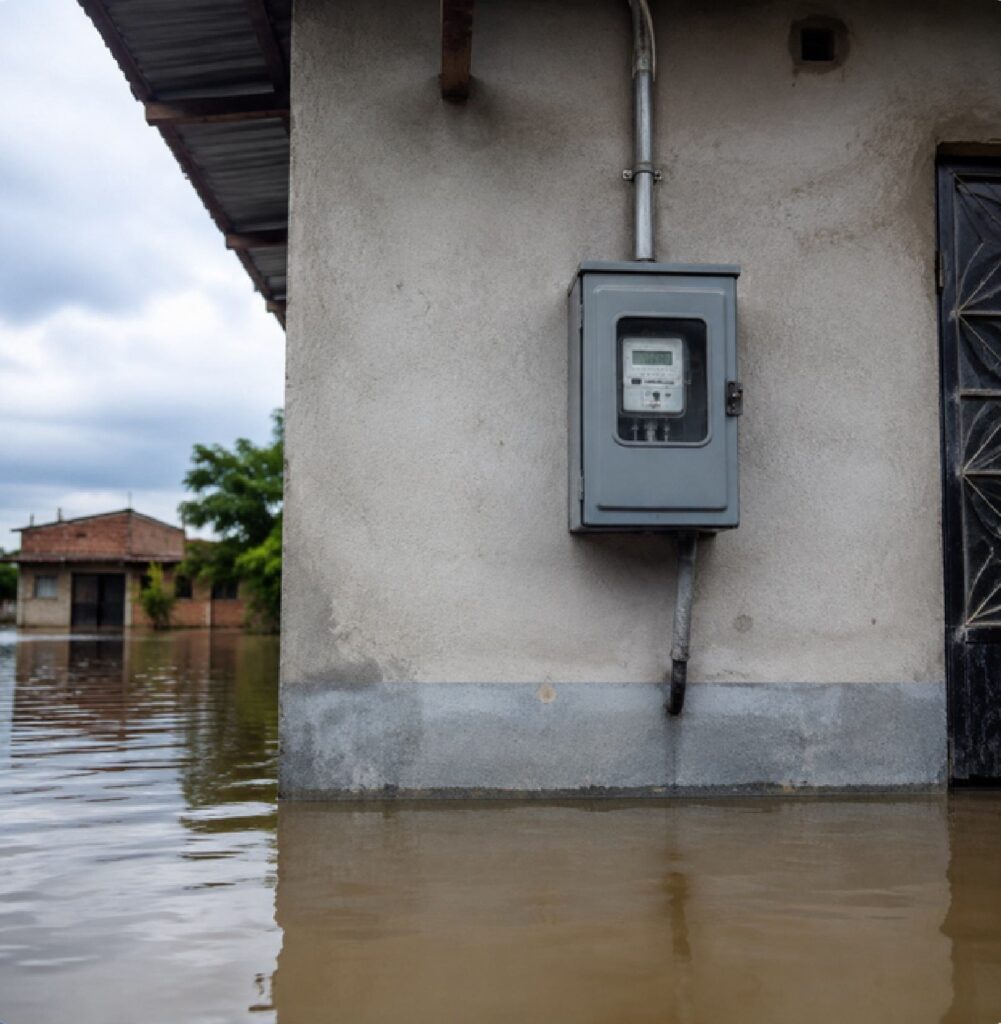 alt="Plan de contingencia eléctrica ante el fenómeno de El Niño: medidor sumergido en agua"