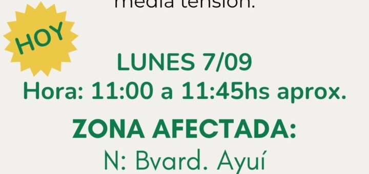alt="Anuncio oficial de corte de luz en Concordia para hoy lunes 7/09"