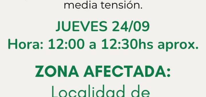alt="Flyer oficial que anuncia Corte programado en Osvaldo Magnasco por mantenimiento en red de media tensión"