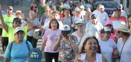 alt-="Multitud de personas mayores caminando y sonriendo durante la Caminata del Día de las Personas Mayores en Concordia"