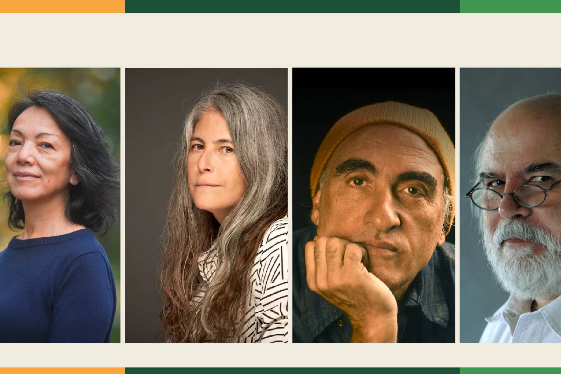 alt=" Retratos de los autores invitados a la Feria Provincial del Libro Concordia 2026: Selva Almada, Alejandra Kamiya, Miguel Rep y Juan Sasturain"