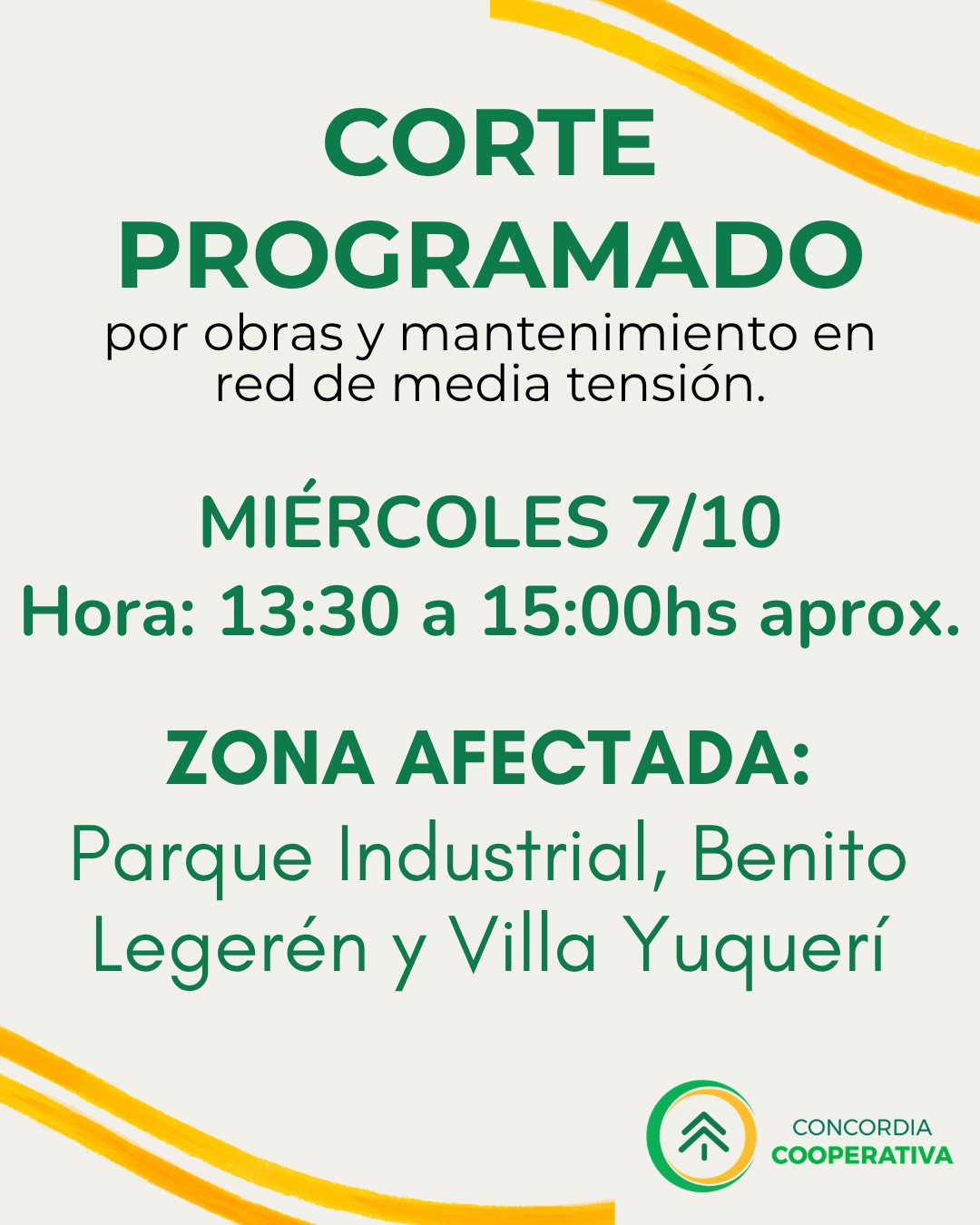 alt="Aviso oficial del corte de luz en Concordia con horario y zonas afectadas"
