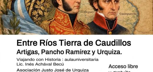 alt="Afiche de la charla sobre los caudillos de Entre Ríos en Concordia, con los retratos de Artigas, Pancho Ramírez y Urquiza"